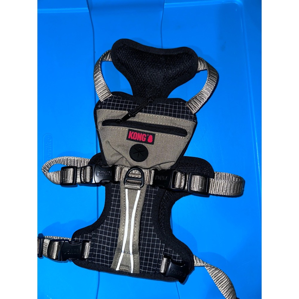 KONG Tactical Dog Harness Tan Black Ripstop Padded Pocket Waste Bag Dispenser